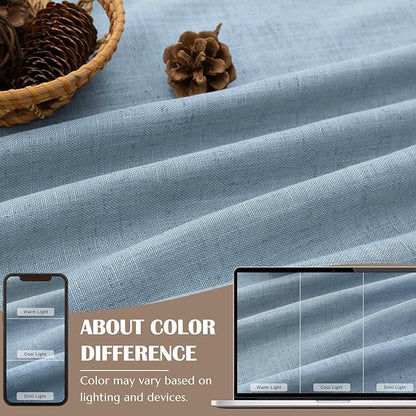 Blue Small Linen Textured Curtains 36 inches Length Light Filtering Semi Sheer - Image 5