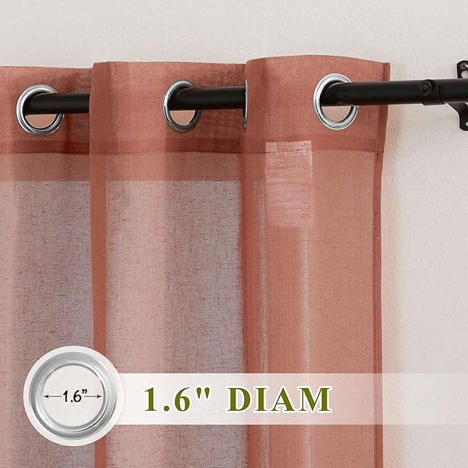 NICETOWN Semi Sheer Linen Curtains, Grommet Top Rustic Linen Burlap Curtains - Image 2