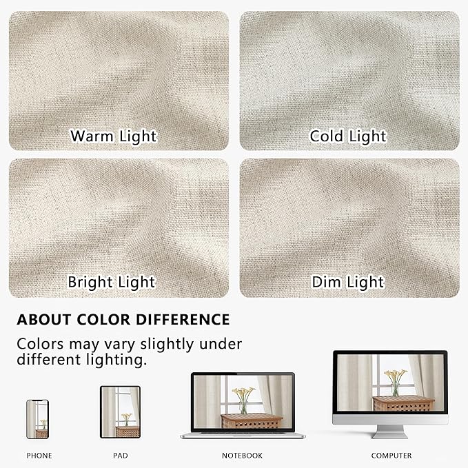 OVZME Natural Curtains 30 Inch Length, Light Filtering Thick Textured Small - Image 7