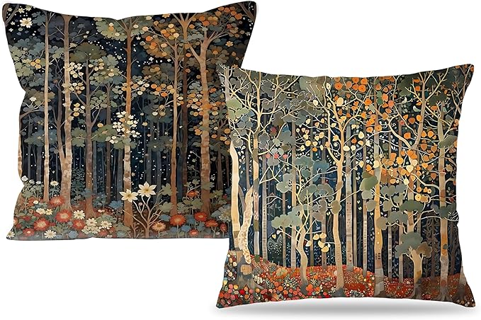 Rustic William Morris Inspired Autumn Forest Decor Throw Pillow Covers 18x18 by Unknown