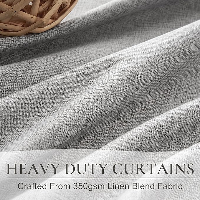 Gray 100% Black Out Linen Curtains 92 Inches Long 2 Panels Set - Image 4