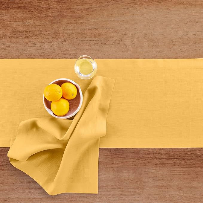 Solino Home Linen Mustard Yellow Table Runner 36 Inches - Image 3