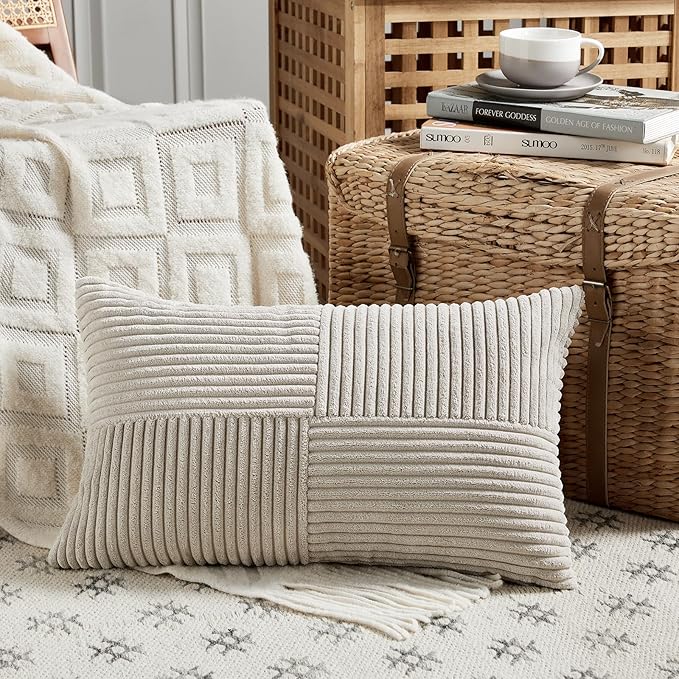 Fancy Homi 2 Packs Neutral Taupe Long Lumbar Decorative Throw Pillow Covers - Image 2