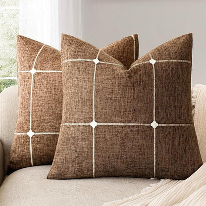 Foindtower Pack of 2 Decorative Faux Linen Jacquard Check Throw Pillow Covers by Foindtower