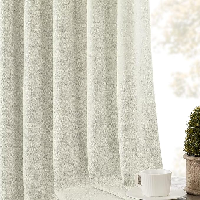 CUCRAF Custom Linen 100% Total Blackout Curtains, Light Beige Back Tab and Rod - Image 6