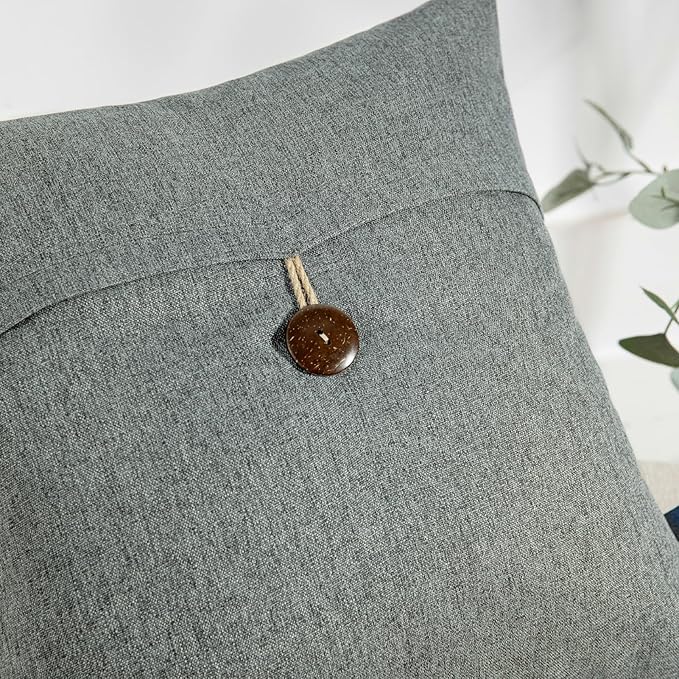 Phantoscope Pack of 2 Farmhouse Throw Pillow Covers Button Vintage Linen - Image 2