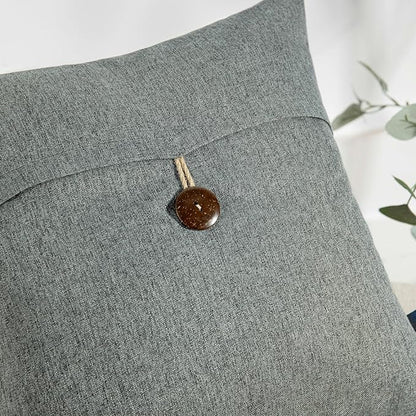 Phantoscope Pack of 2 Farmhouse Throw Pillow Covers Button Vintage Linen - Image 2