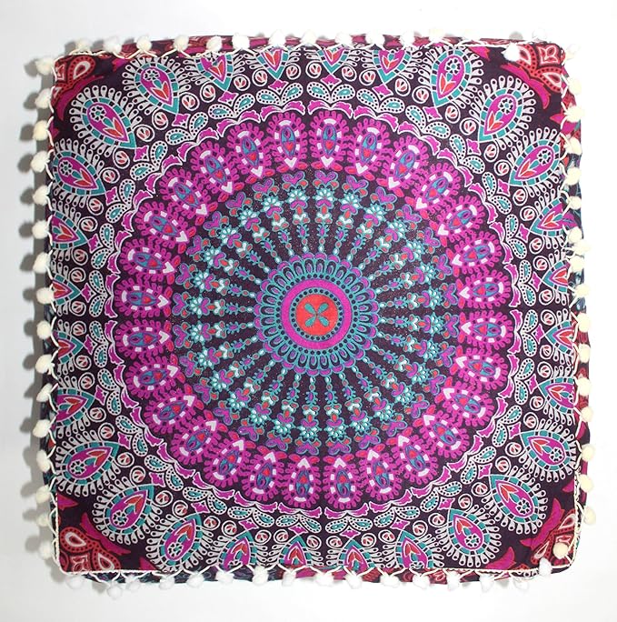 CRAFT KALA Pink Peacock Large Hippie Mandala Meditation Floor Ottoman Pillow - Image 6