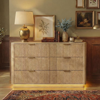 fluted dresser for bedroom with 6 drawers, 54", close-up detail