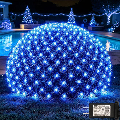 OYCBUZO 300LED Net Lights, 14.8ft x 5ft Christmas Net Lights Outdoor Connectable, Waterproof Mesh Lights 8 Lighting Modes for Halloween Bushes Xmas Tree Holiday Party Garden - Blue