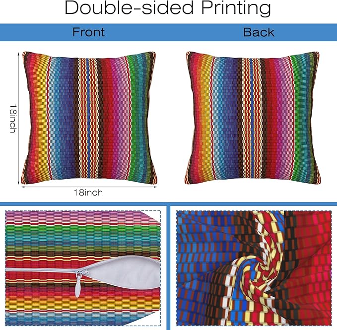 Throw Pillow Covers Blanket Stripes Pillow Covers 18x18 Inch Set of 2 Colorful - Image 2