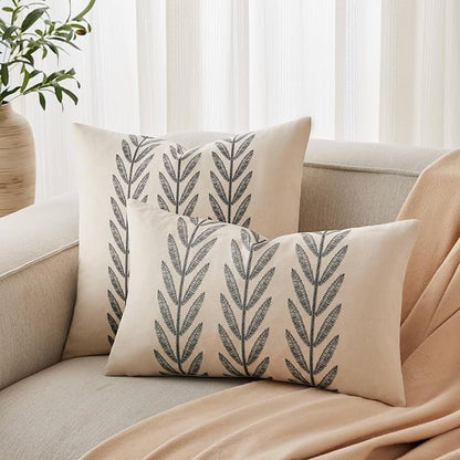 100% Cotton Farmhouse Leaves Lumbar Throw Pillow Covers Set of 2, 12x20 Inch - Image 4