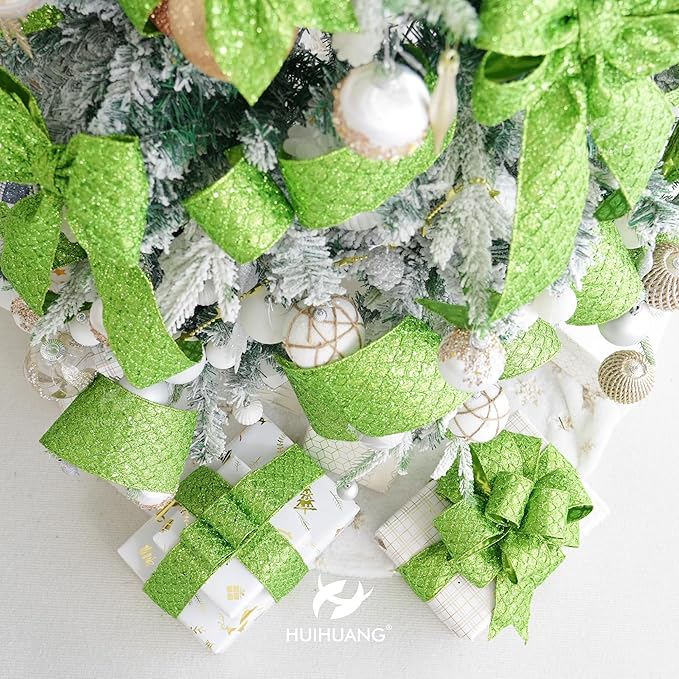 HUIHUANG Lime Green Glitter Wired Ribbon - Image 5