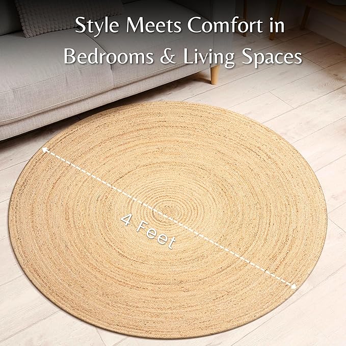 Ramanta Home Hand Woven Jute Braided Rug 4' Round - Image 4