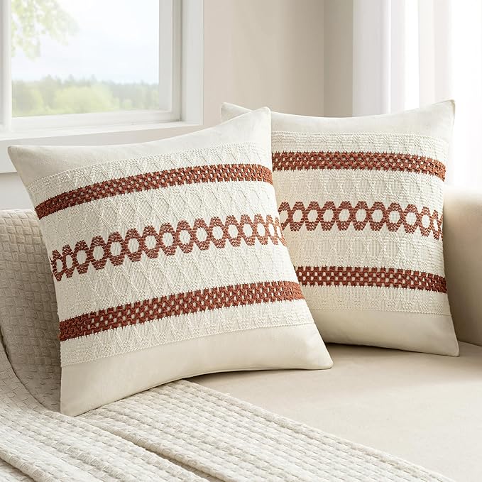 MIULEE Set of 2 Rust Decorative Pillow Covers 18x18 Inch Farmhouse Rustic Boho by MIULEE