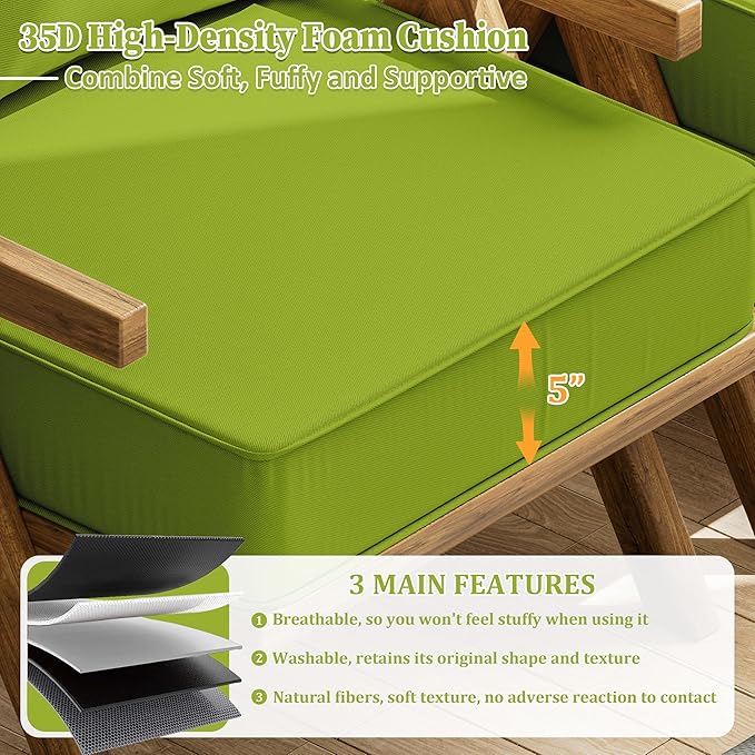 Outdoor Seat Cushion Set 24 L × 24 W × 5 H Inch Waterproof & Fade Resistant - Image 3
