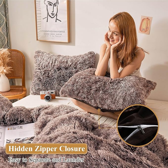 XeGe Faux Fur Throw Pillow Cases, Plush Shaggy Ultra Soft Pillow Covers - Image 3