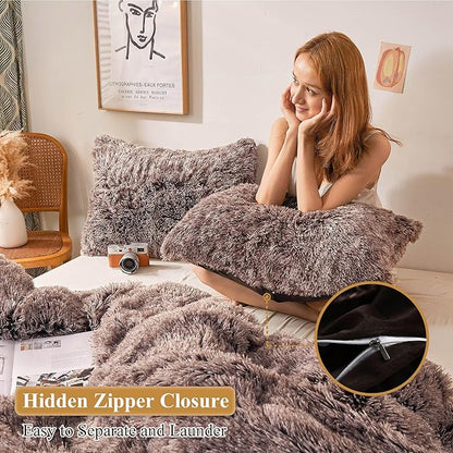 XeGe Faux Fur Throw Pillow Cases, Plush Shaggy Ultra Soft Pillow Covers - Image 3