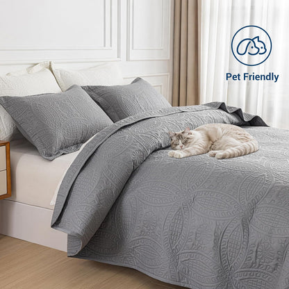 sherest queen quilt bedding set - gray soft shown in use
