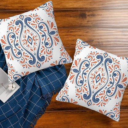 Throw Pillow Covers Blue and Orange Floral Pillow Covers 16x16 Inch Set of 2 - Image 7