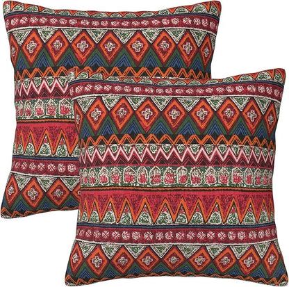 Farmhouse Vintage Boho Red Striped Throw Pillow Covers 18x18 Inch Set of 2 by Unknown