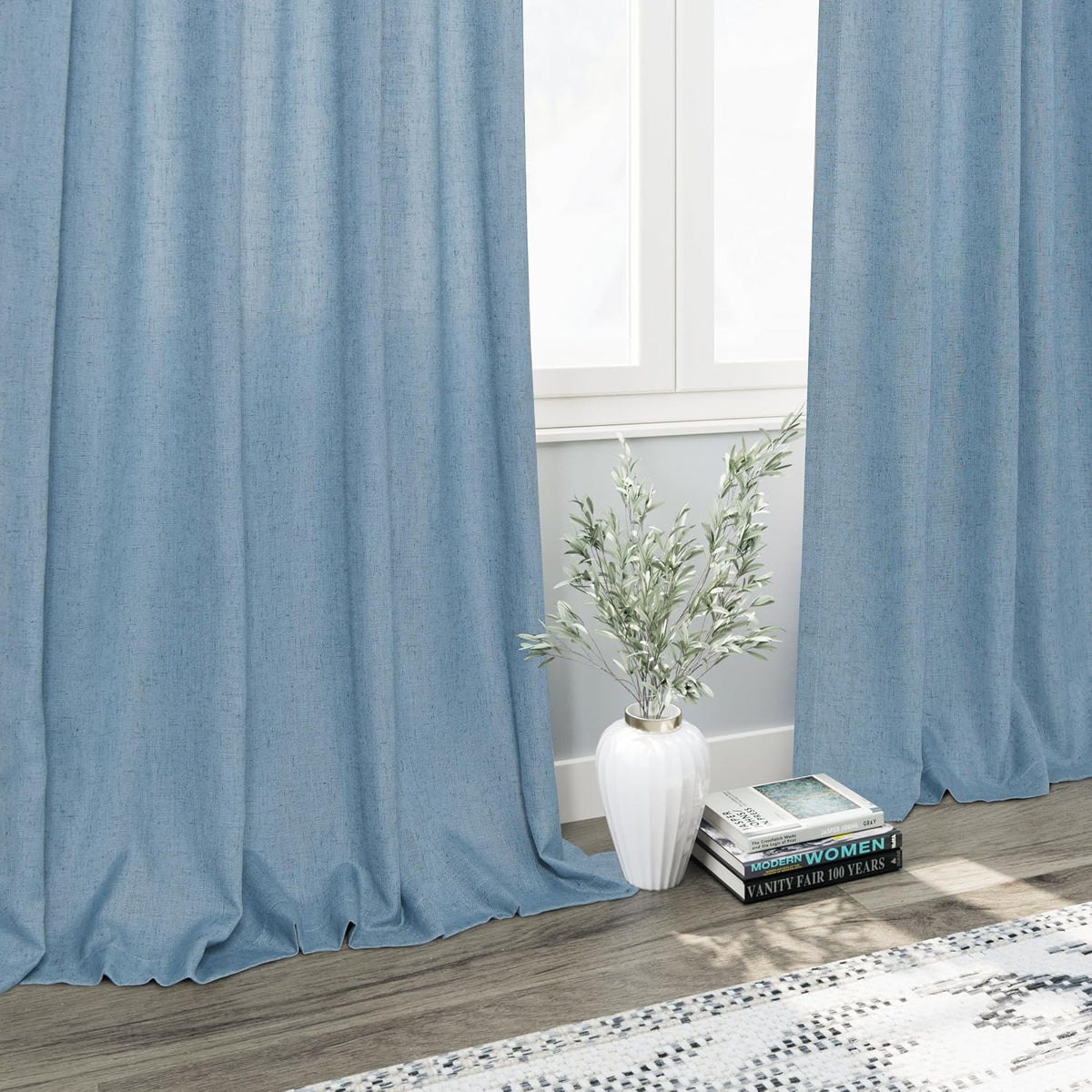 blue linen textured 96 inch curtains 2 panel, package contents