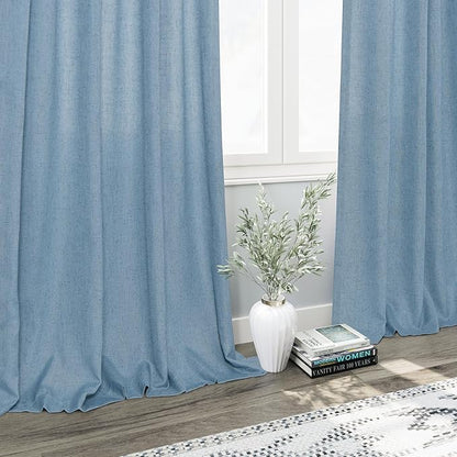 Nanspring Blue Semi Sheer Linen Curtains 84 inch Length - Image 6
