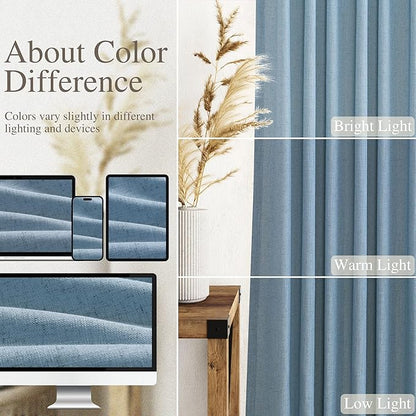 Nanspring Blue Semi Sheer Linen Curtains 84 inch Length - Image 4