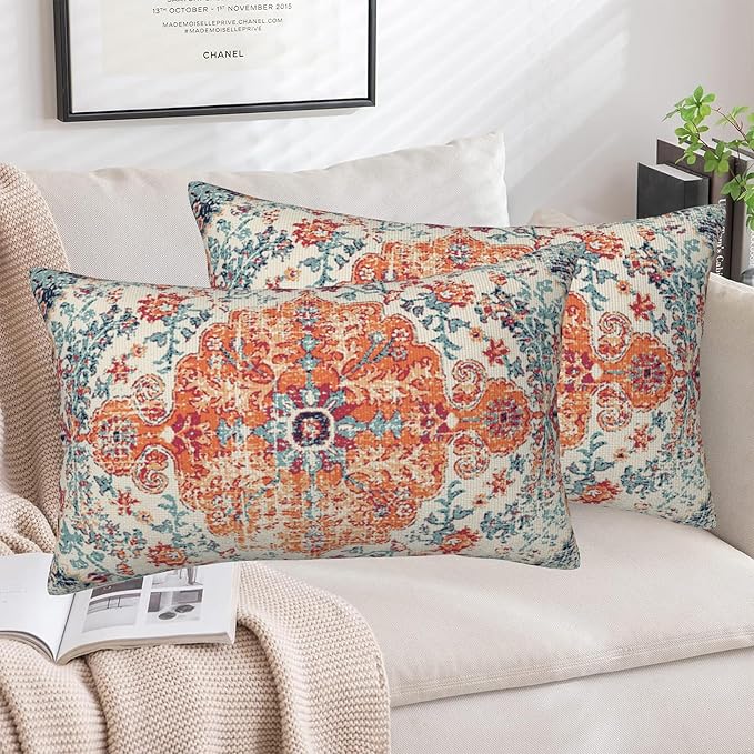 Throw Pillow Covers Boho Orange Pillow Covers 20x12 Inch Set of 2 Rug Boho - Image 5