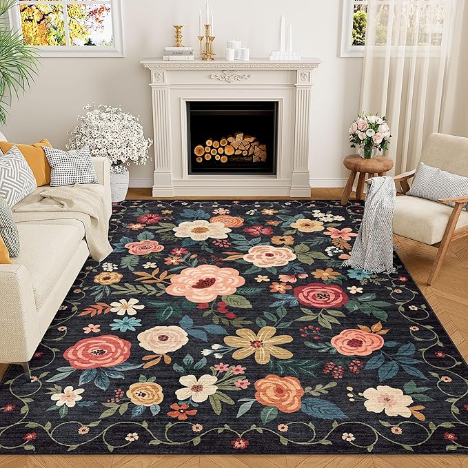 DUKINO 8x10 Area Rug, Floral Rugs by DUKINO