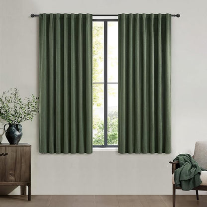 Living Room Green Black Out Curtains 63 Inch Long 2 Panels Set, Thermal by QJMYDECO