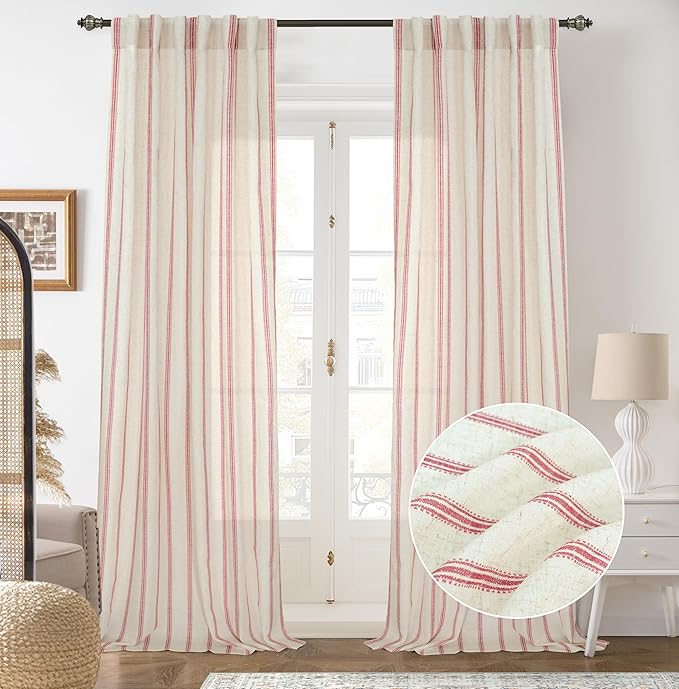 DriftAway Farmhouse Vertical Striped Linen Blend Textured Light Filtering Semi by DriftAway