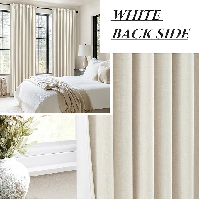 Linen Blend Cream Colored Curtains 102 Inches Long - Image 5