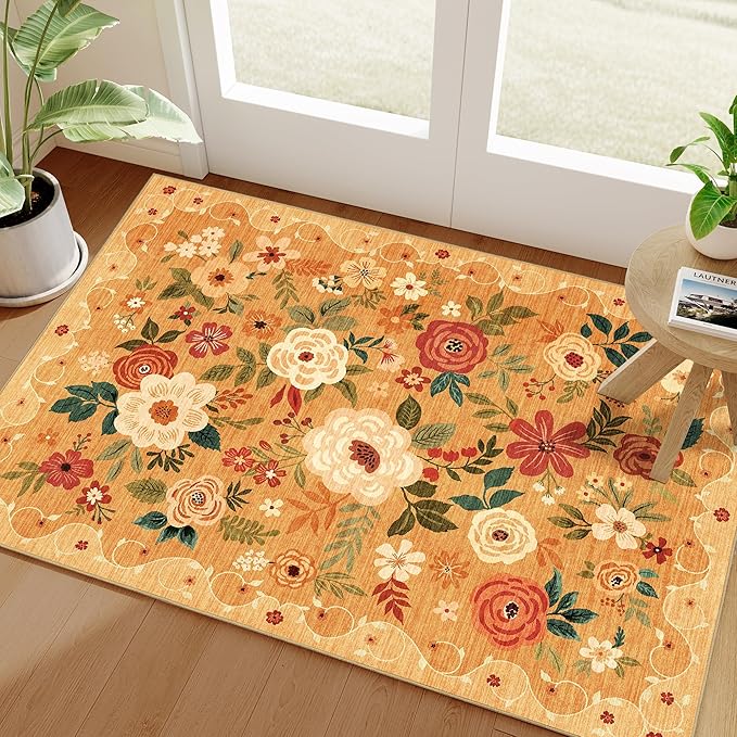 DUKINO 2x3 Rugs for Entryway, Floral Indoor Washable Door Mat, Non Slip Boho by DUKINO