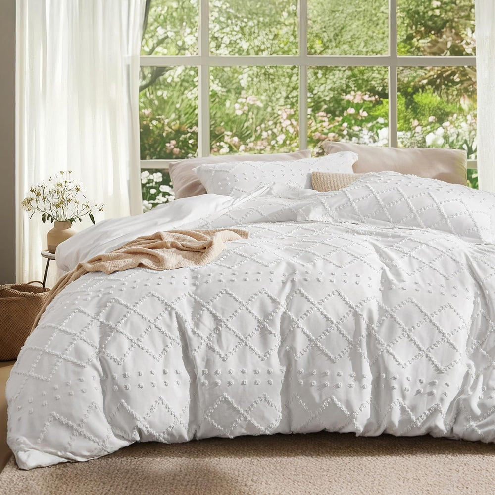 Bedsure White Boho Duvet Cover King, Soft Vintage Embroidery