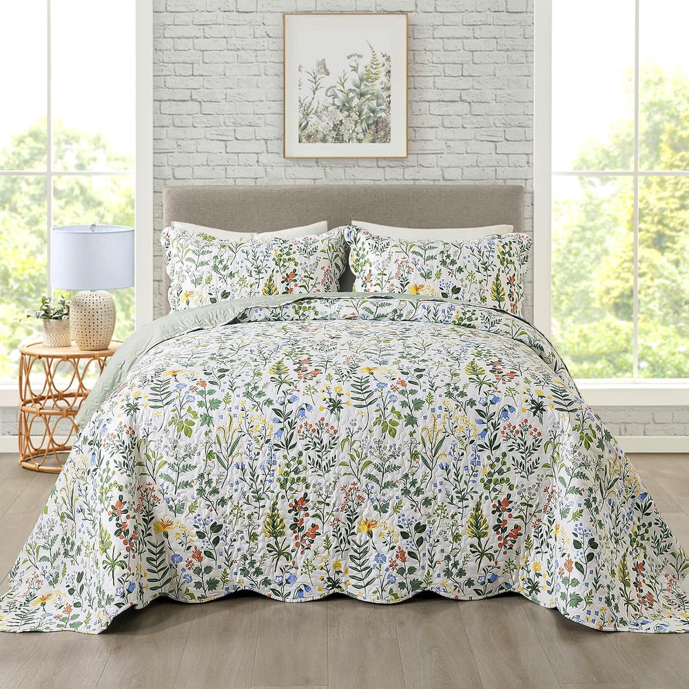 Travan 3-Piece Quilt Set Quilted Bedspread Lightweight Coverlet Set Garden St...
