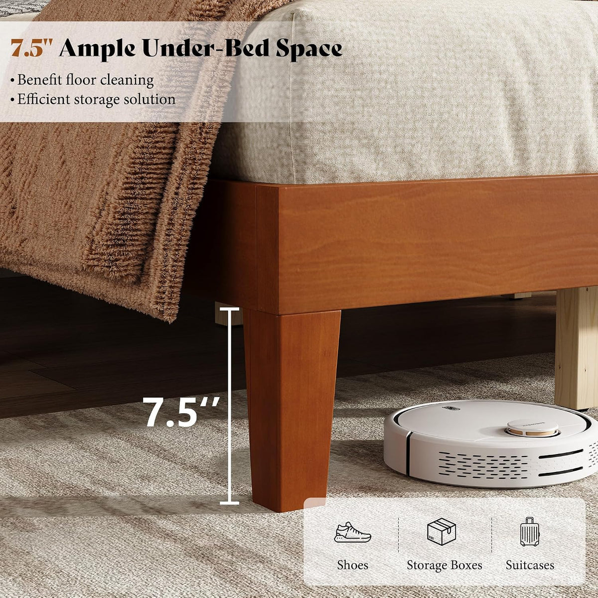 amerlife full size solid wood platform bed with showing dimensions