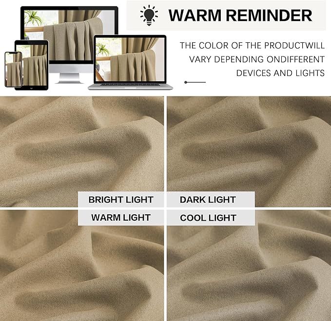 KEQIAOSUOCAI 90 Inch Burlap Natural Farmhouse Curtains Panels, Full Blackout - Image 8