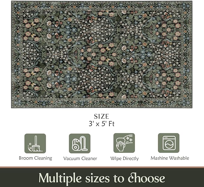 MUJOO 3x5 Rug Washable, Floral Area Rug - Image 2