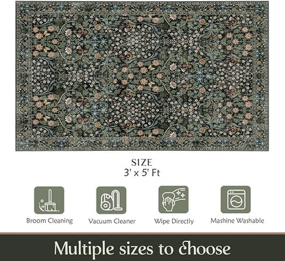 MUJOO 3x5 Rug Washable, Floral Area Rug - Image 2