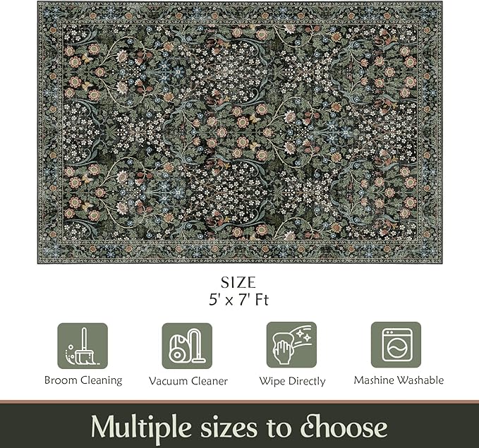 MUJOO Floral 5x7 Area Rugs, Washable Rug - Image 2