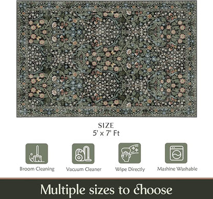 MUJOO Floral 5x7 Area Rugs, Washable Rug - Image 2