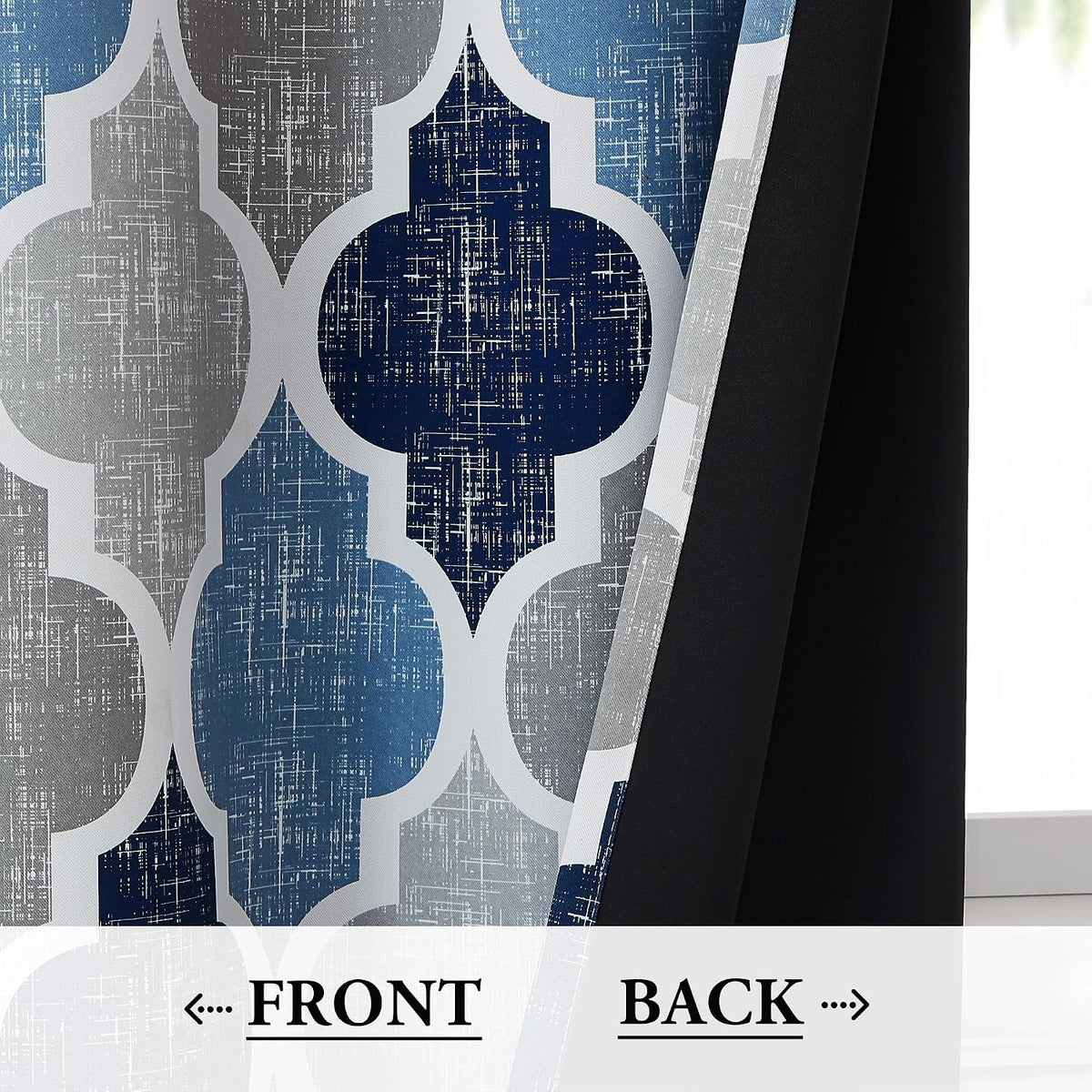 beauoop moroccan 100% blackout curtains bedroom blue grey, close-up detail