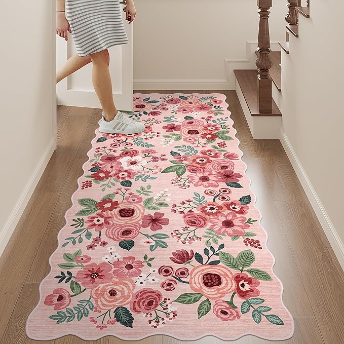 DUKINO 2x5 Washable Runner Rugs, Non Slip Floral Print Entryway Rug - Image 3