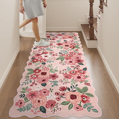 DUKINO 2x5 Washable Runner Rugs, Non Slip Floral Print Entryway Rug - Image 3