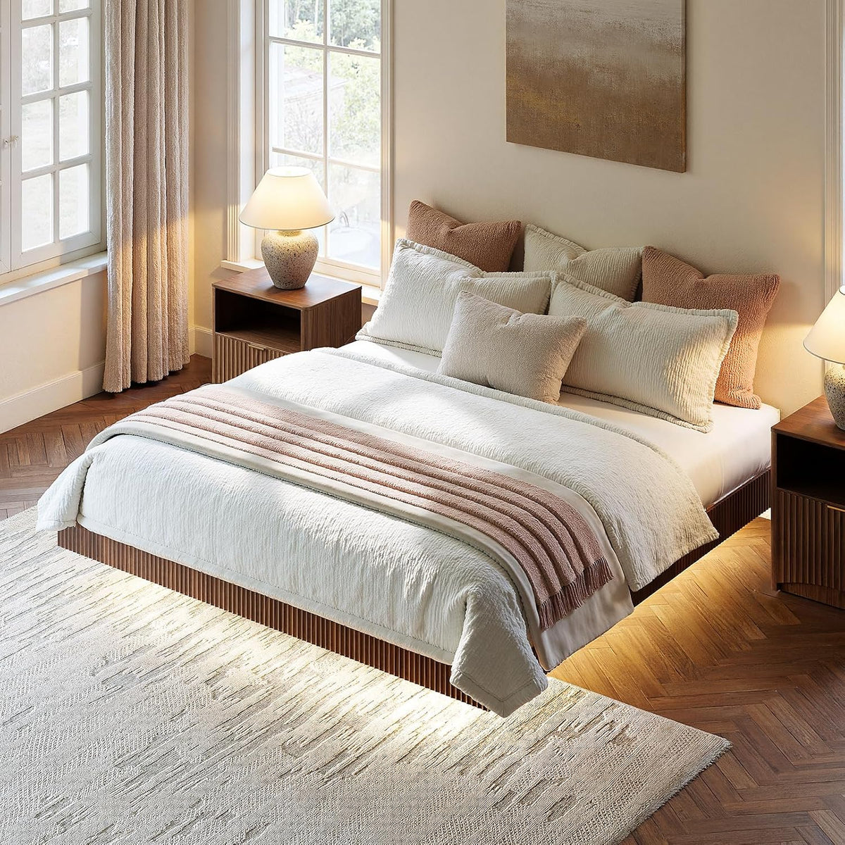 evermagin 12in high walnut king floating bed frame, package contents