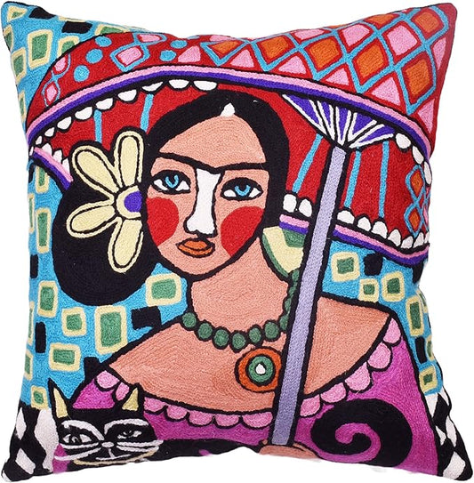Frida Kahlo Inspired Pillow Cover Umbrella Southwestern Pillowcase Colorful by Kashmir+Designs