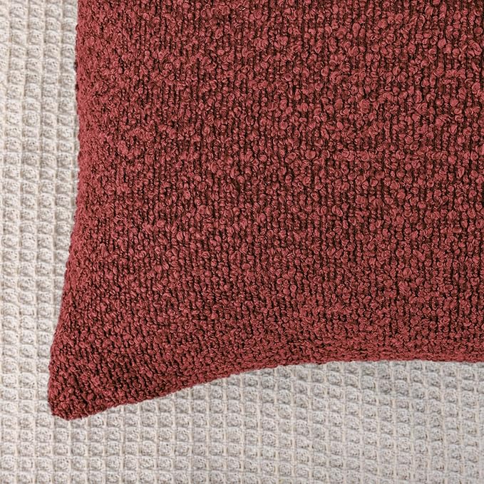 14x36 inch Boucle Lumbar Pillow Cover, Burgundy Woven Texture Neutral Long - Image 4