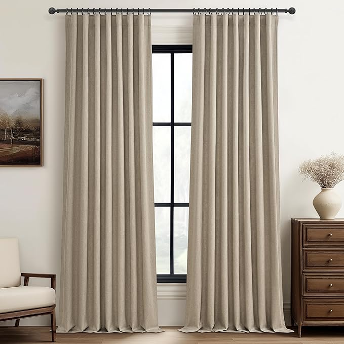 GreyBeige 108 Inch Curtains 2 Panel Set Burg Modern Decorative Dark Out Curtains by QJMYDECO