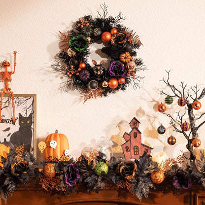 Valery Madelyn 18" Halloween Wreath with Lights for Front Door Party Decor